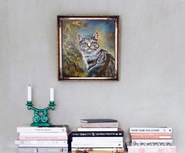 猫の肖像画 オリジナルアクリル画 動物画 トラ猫アート - ショップ