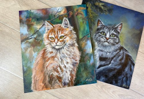 猫の肖像画 オリジナルアクリル画 動物画 トラ猫アート - ショップ