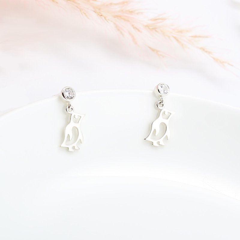 Lucky Baby Penguin s925 sterling silver earrings (changeable ear clips) gift - Earrings & Clip-ons - Sterling Silver Silver