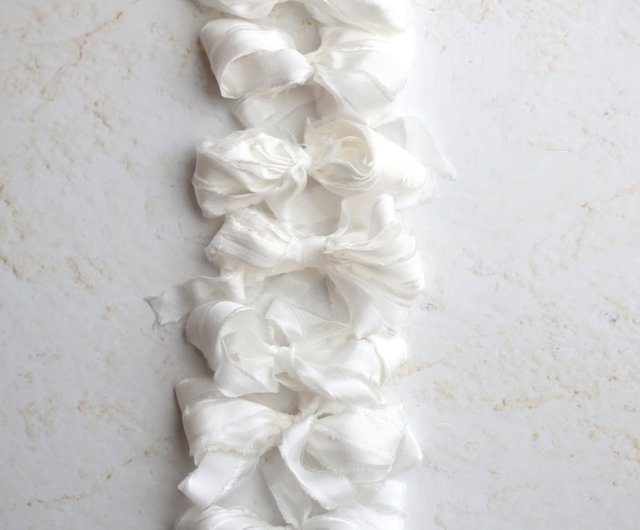 Antique White Hand Dyed Silk Ribbon - KrasnovaSilk