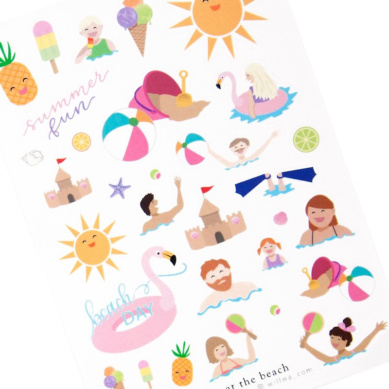 Playing at the Beach Deco Stickers - Bright Colored Stickers of a Fun Beach Day - 貼紙 - 紙 多色