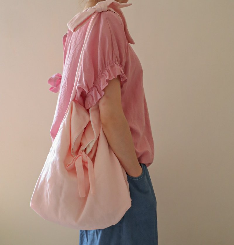 台灣苧麻 | 涼夏綁帶側肩包 | 小清新 粉紅 - 側背包/斜孭袋 - 棉．麻 粉紅色