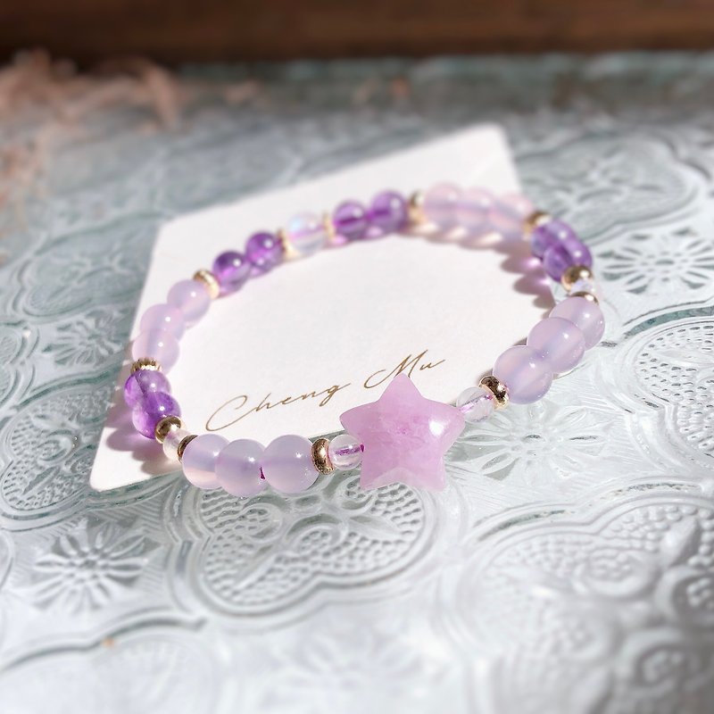 紫鋰輝、紫水晶、紫瑪瑙、月光石 天然石手鍊 - 手鍊/手環 - 半寶石 