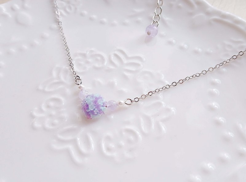 Blue and Purple Single Hydrangea Sterling Silver Necklace