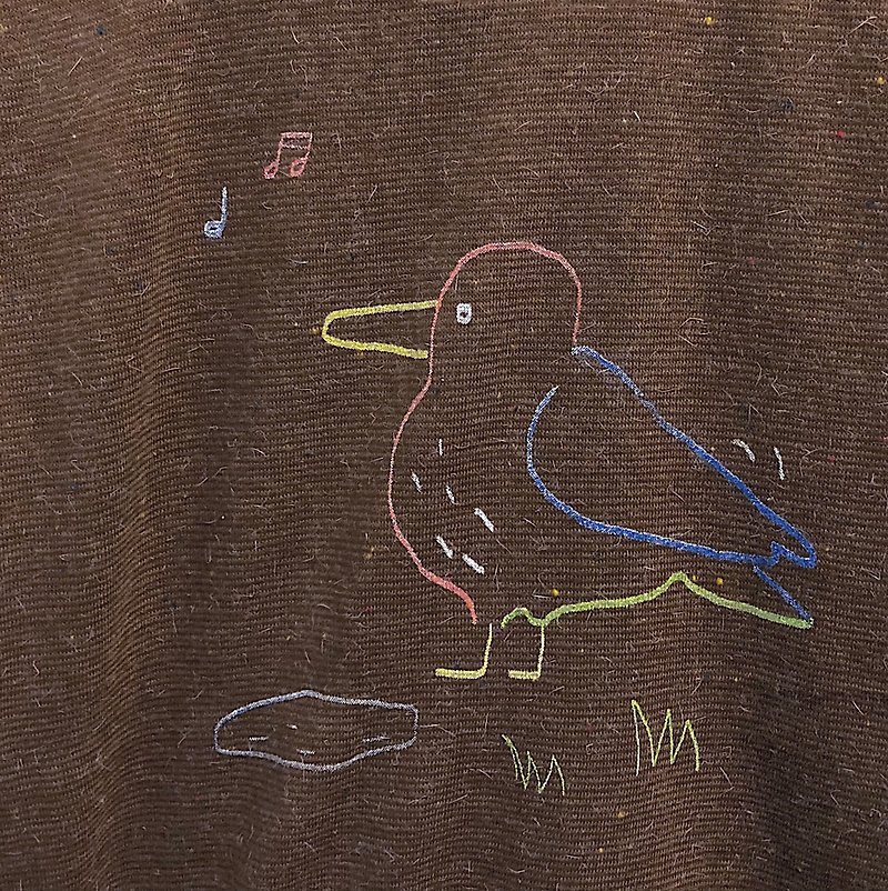 Rainbow-Bird Song Line Drawing Illustration  / Top T-shirt - T 恤 - 其他材質 咖啡色