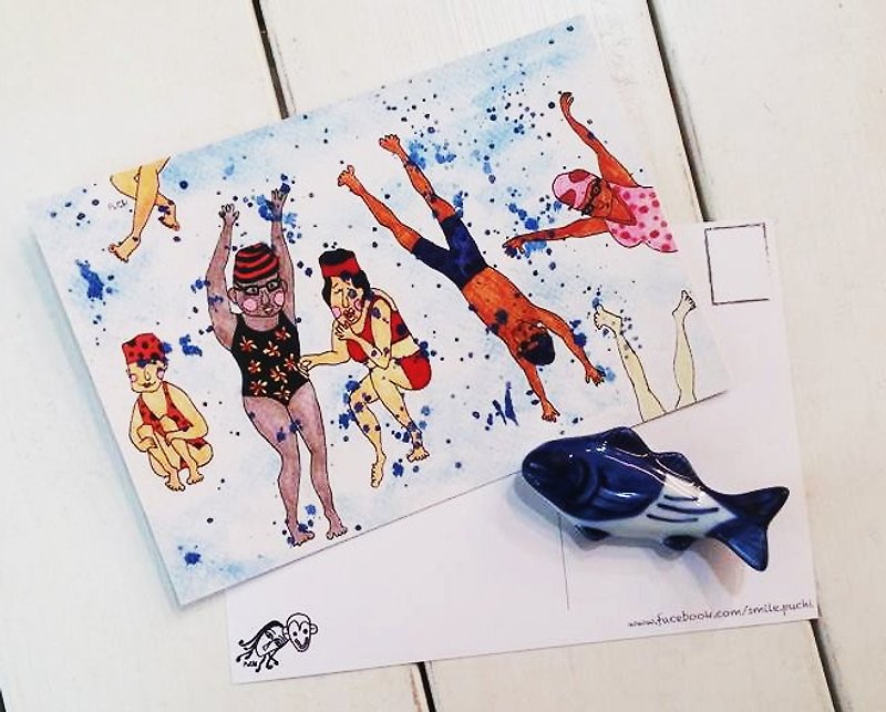 PuChi//Postcard/I'm going to the beach in summer - การ์ด/โปสการ์ด - กระดาษ สีน้ำเงิน