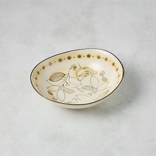 有種創意 日本食器 日本美濃燒 - 芬蘭花紋橢圓碗 - 兩款任選 (17.2 cm)