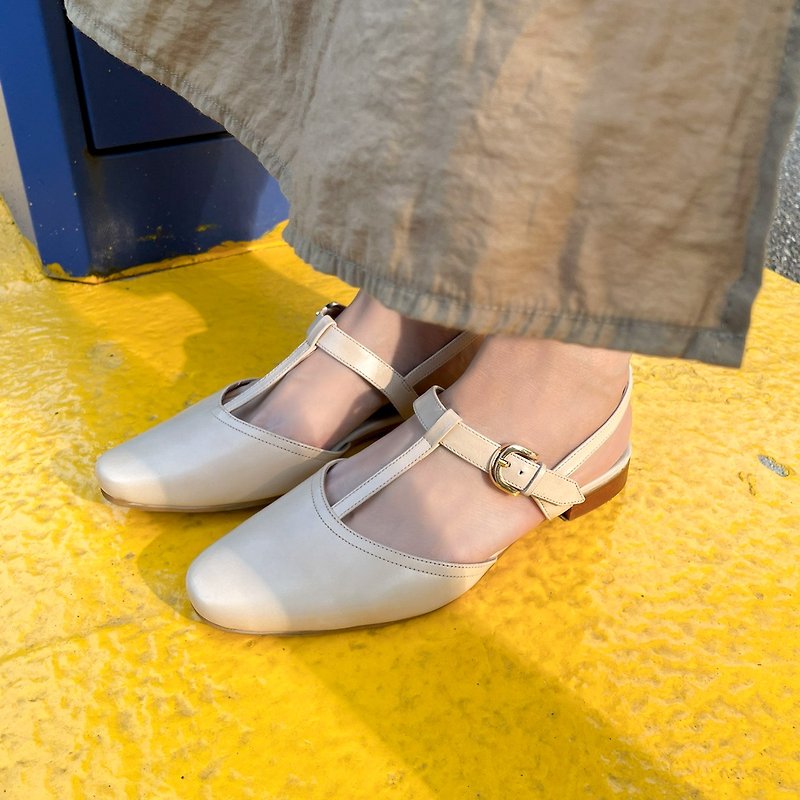 研究室的選品・艾蜜莉復古T字帶瑪莉珍 米白 -白蕾絲 - 娃娃鞋/平底鞋 - 真皮 白色