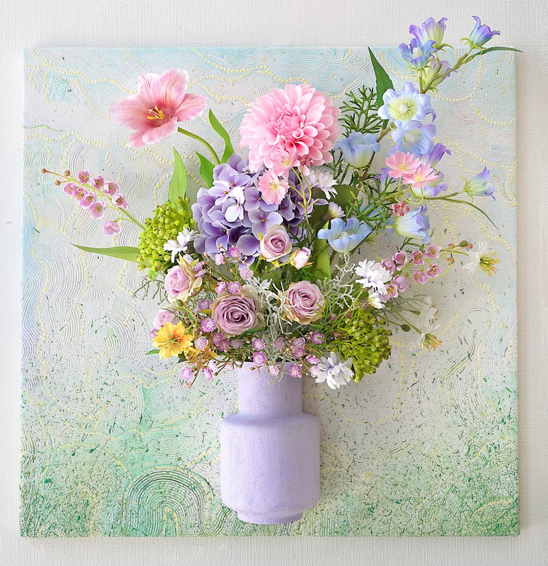 3D 牆面藝術品 山嵐花境 佈置設計 仿真花結合畫 送禮 - 壁貼/牆壁裝飾 - 其他材質 綠色