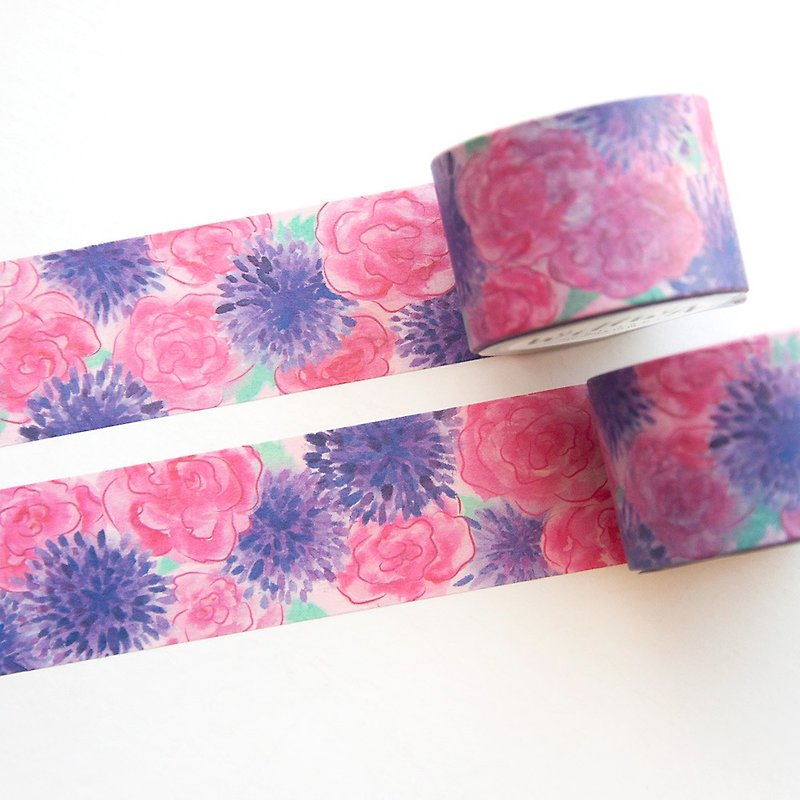 Ocean of Flowers 30mm x 10m washi tape - Watercolor Florals with Blooming Flower - 紙膠帶 - 紙 多色