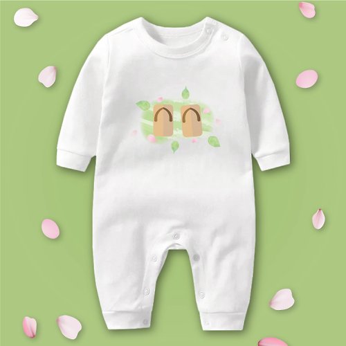 孩子陪你趣味童裝製造所 花見寶寶 木屐 長袖連身衣 白 嬰兒 彌月 滿月 禮物