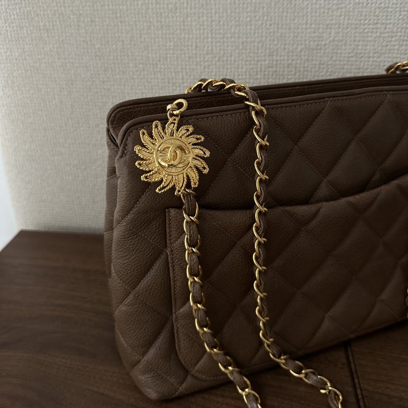 CHANEL 香奈兒 Matelassé 珍珠魚子醬皮革 手提包 - 側背包/斜背包 - 真皮 咖啡色