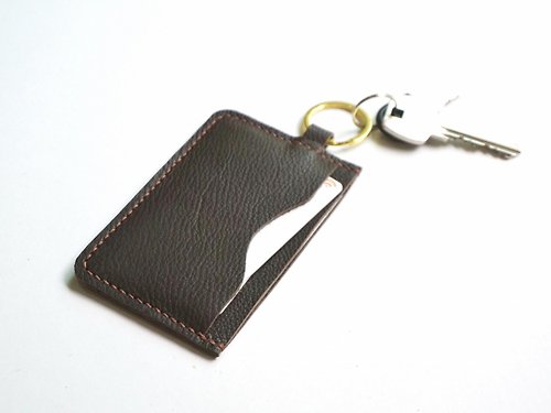 fourjei Leather Card Holder in brown with key ring, house key, access card holder