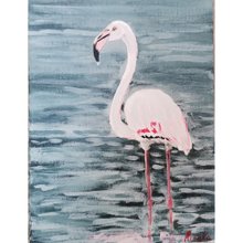 油彩画　フラミンゴ フラミンゴ絵画ピンクの鳥オリジナルアート 2 つの絵画セット