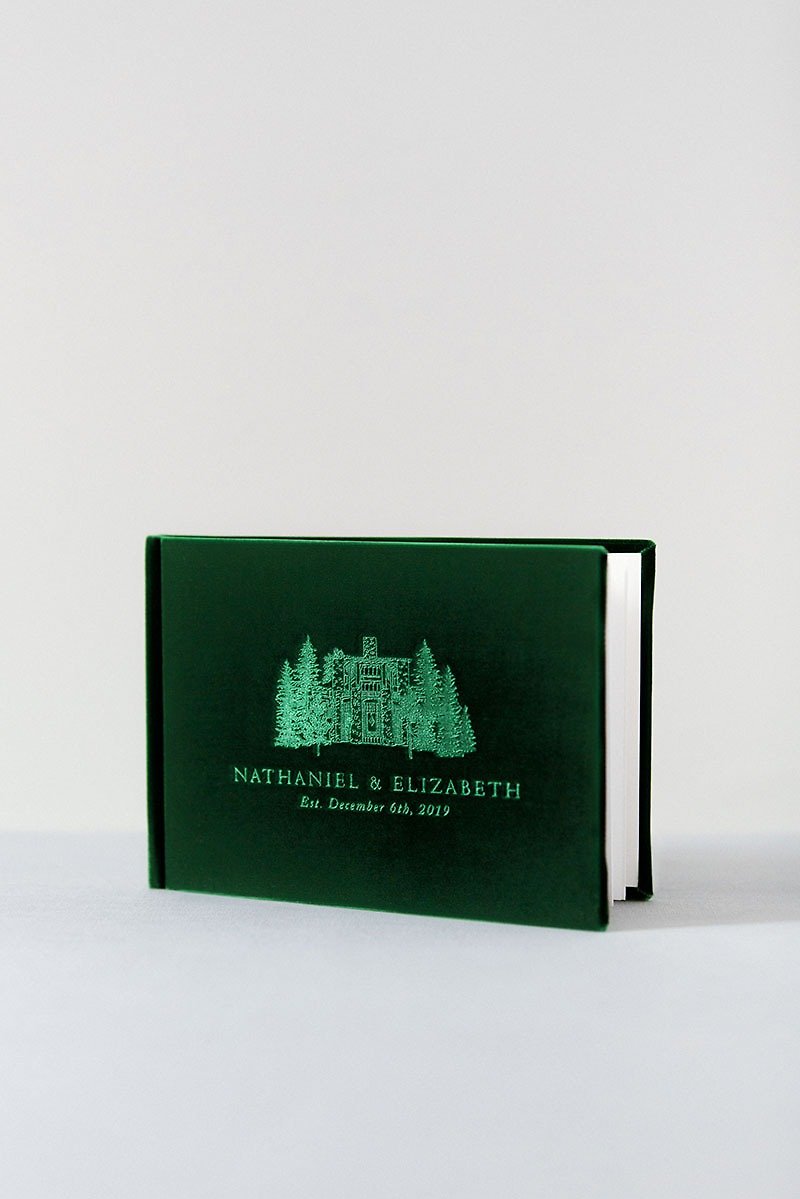 Wedding Guest Book - VELVET 21x15 - vintage style embossed hardcover guestbook - Folders & Binders - Other Materials Green