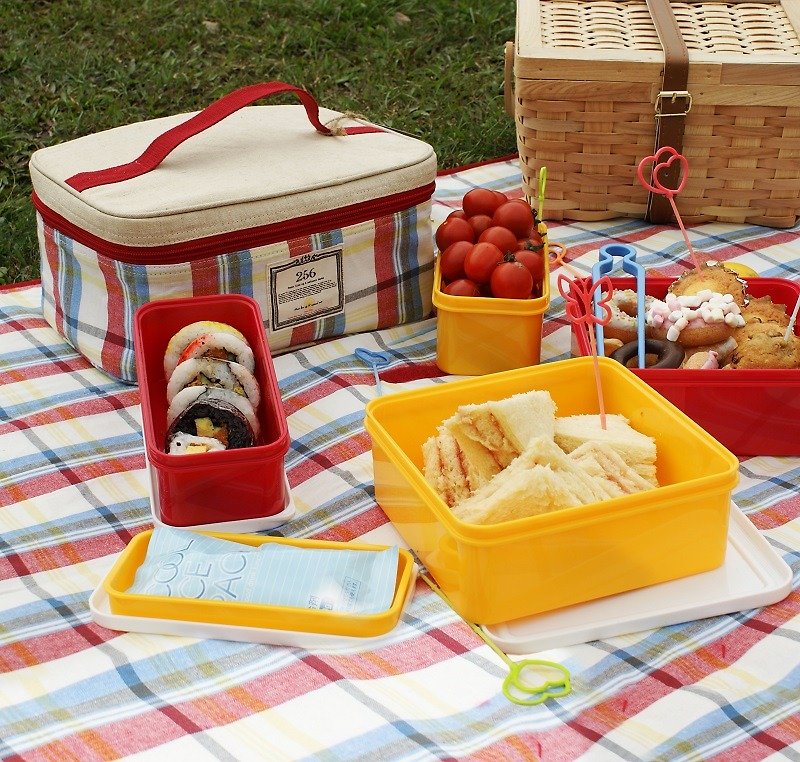 DESTINO STYLE [256] Japanese classic plaid picnic Four cold (warm) lunch box set - อื่นๆ - วัสดุอื่นๆ 