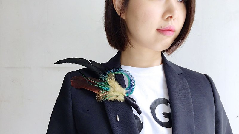 Market Treasure Hunt-Peacock-Edged Hair Brooch - Brooches - Other Materials Multicolor