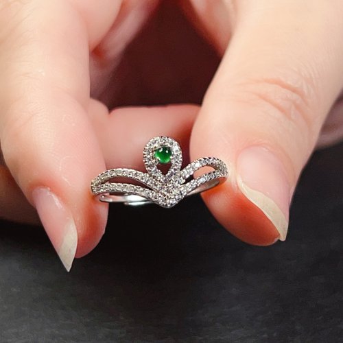 瓔珞珠寶盒 E.L.Jewelry Box 冰種老坑綠翡翠蛋面戒指 925純銀 | 天然翡翠A貨 | 送禮