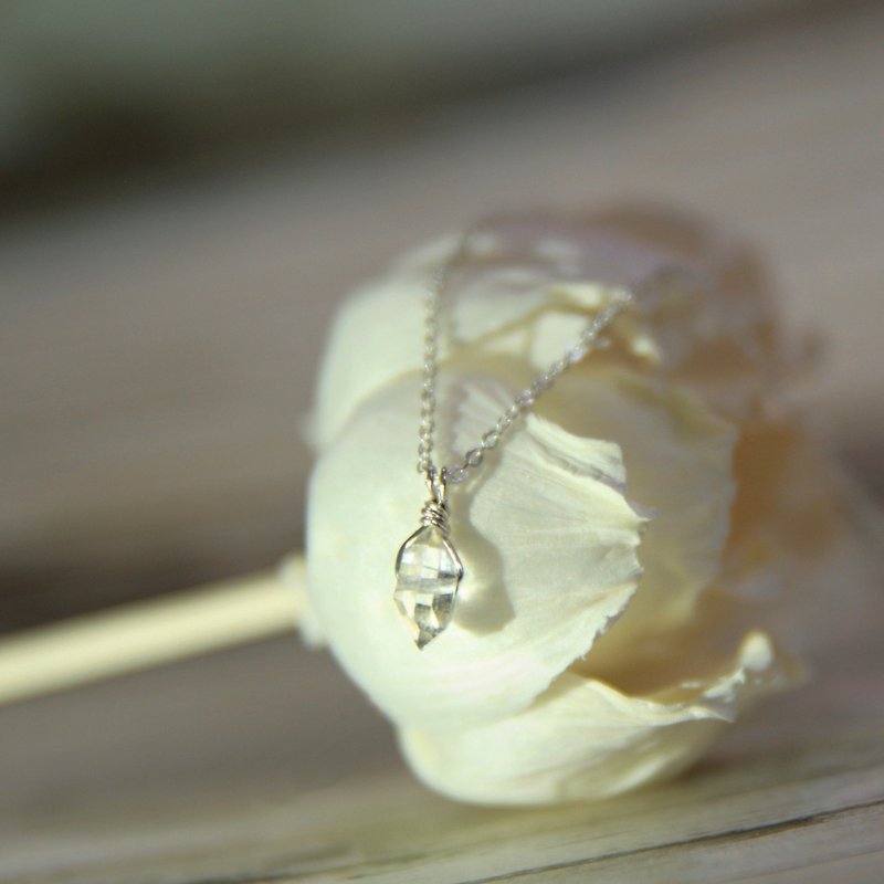 Sterling Silver Herkimon Necklace Pendant Pendant Double Pointed Crystal ~ Sparkling Unique - Necklaces - Gemstone Transparent