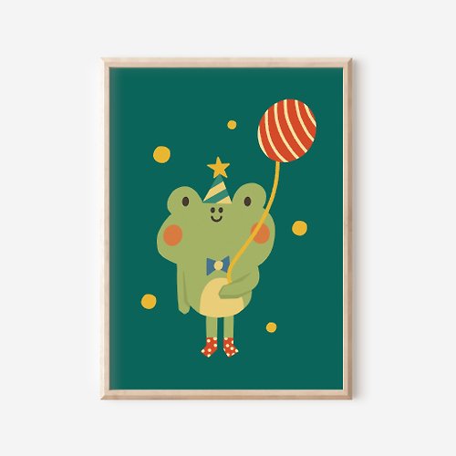 wonder.and.glory 擁有氣球的派對蛙－數位下載嬰兒房海報