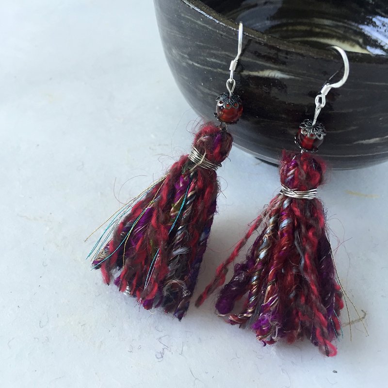 Handmade tassel earrings  |  Fairtrade sari silk  |  perfect little gift idea - Earrings & Clip-ons - Other Materials Red