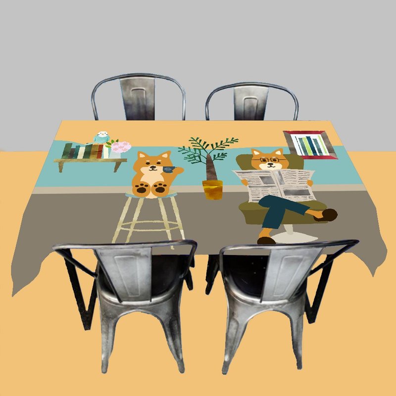 柴犬 桌布 露營 - 桌布/桌巾/餐墊 - 棉．麻 黃色