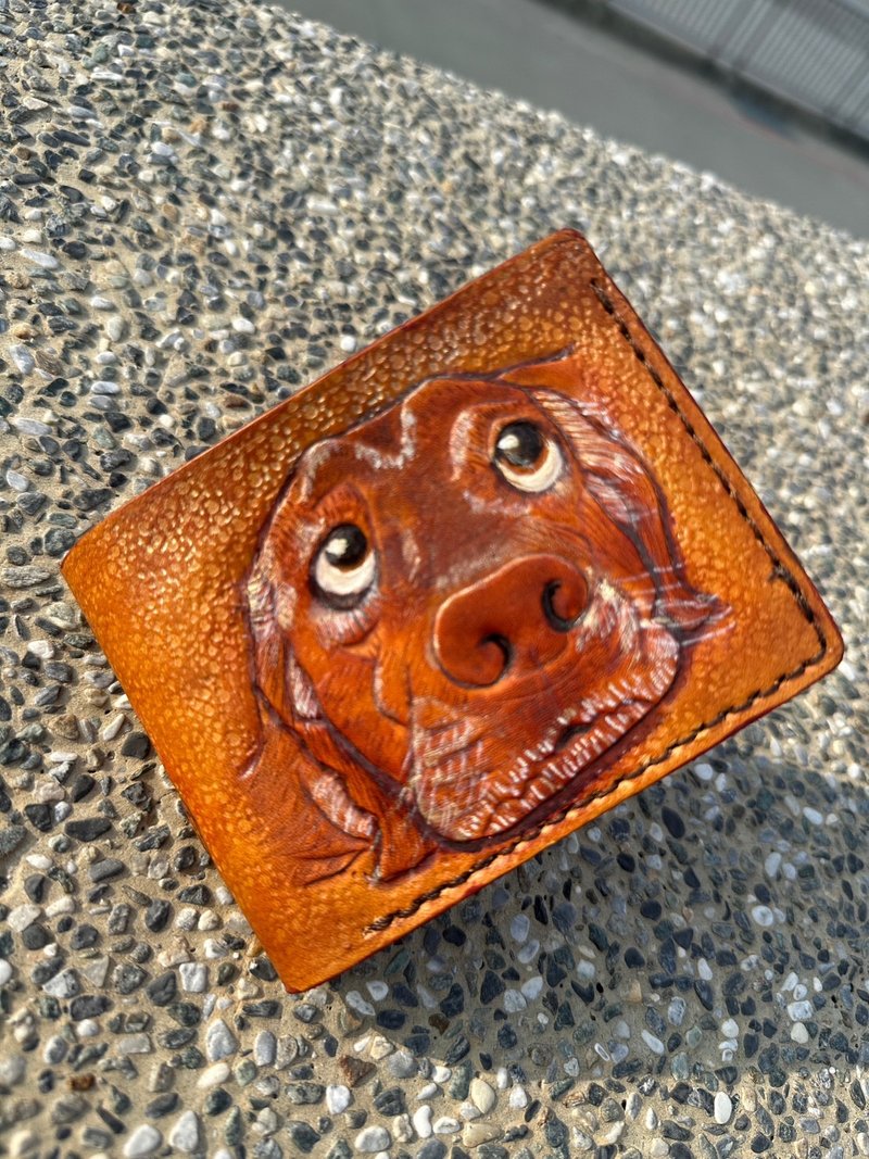 Manzoku | Pets can be customized | Handmade leather carving and sewing | Genuine leather dog shorts - Wallets - Genuine Leather 