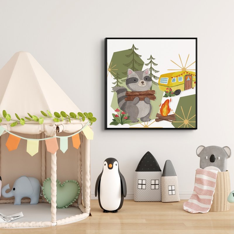 浣熊的夏令營 - 小動物童話故事裝飾畫/可愛趣味兒童房掛畫 - 海報/掛畫/掛布 - 棉．麻 灰色