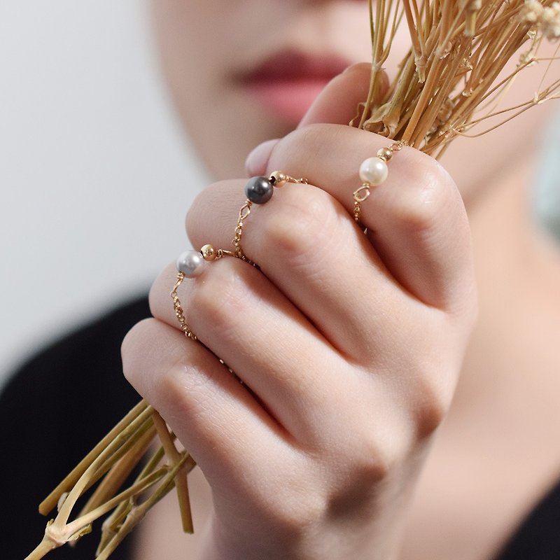 奧地利珍珠戒指 未時原創手工美國進口14K包金指環大方簡約氣質女 - 戒指 - 其他金屬 