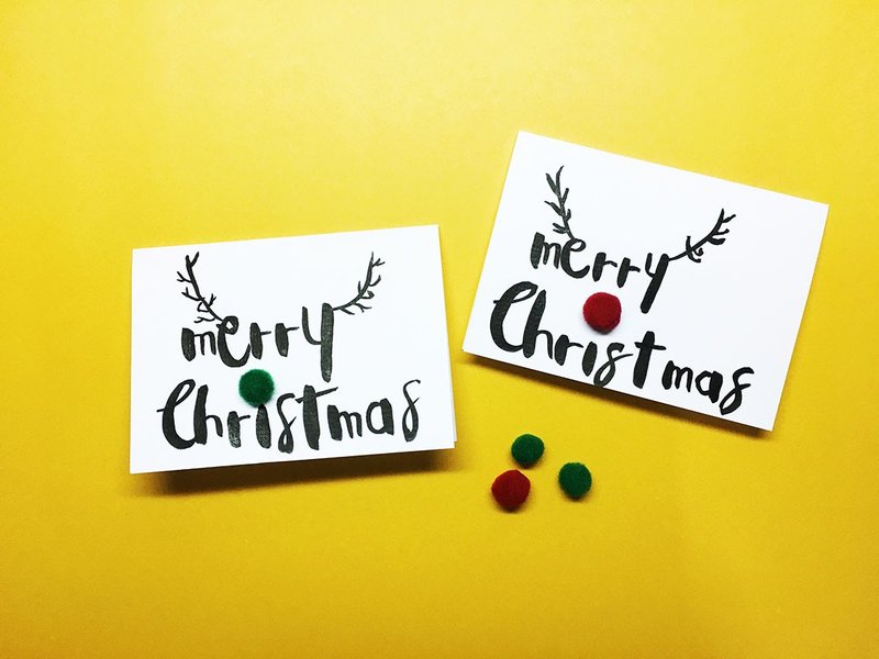雙色麋鹿 手繪手寫聖誕卡 Merry Christmas - 卡片/明信片 - 紙 紅色