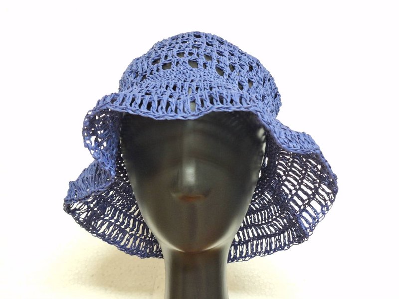 Fully handmade woven lightweight hat - หมวก - ผ้าฝ้าย/ผ้าลินิน สีน้ำเงิน