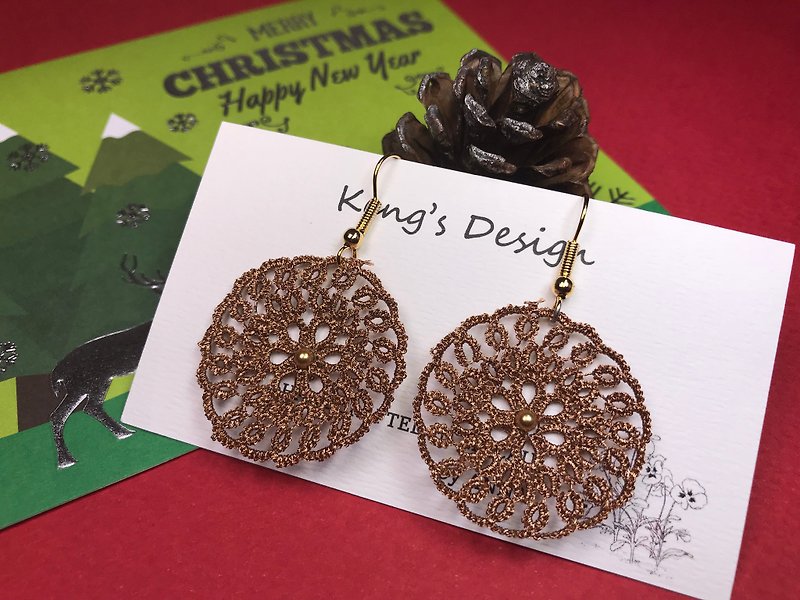 Dreamcatcher earrings (brown gold color)  / gift / Swarovski crystal pear - Earrings & Clip-ons - Polyester Brown