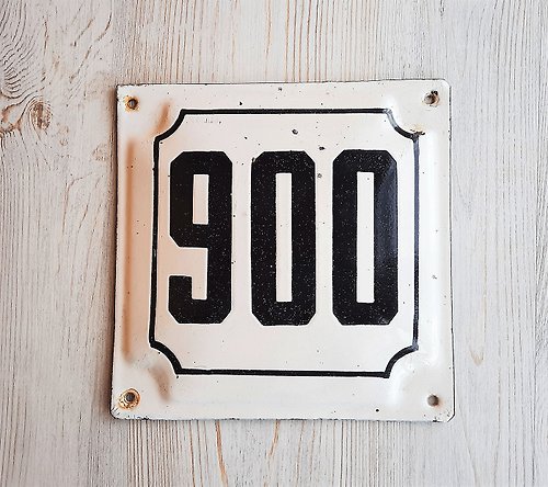 RetroRussia Street address number sign 900 - enamel metal house number plaque vintage