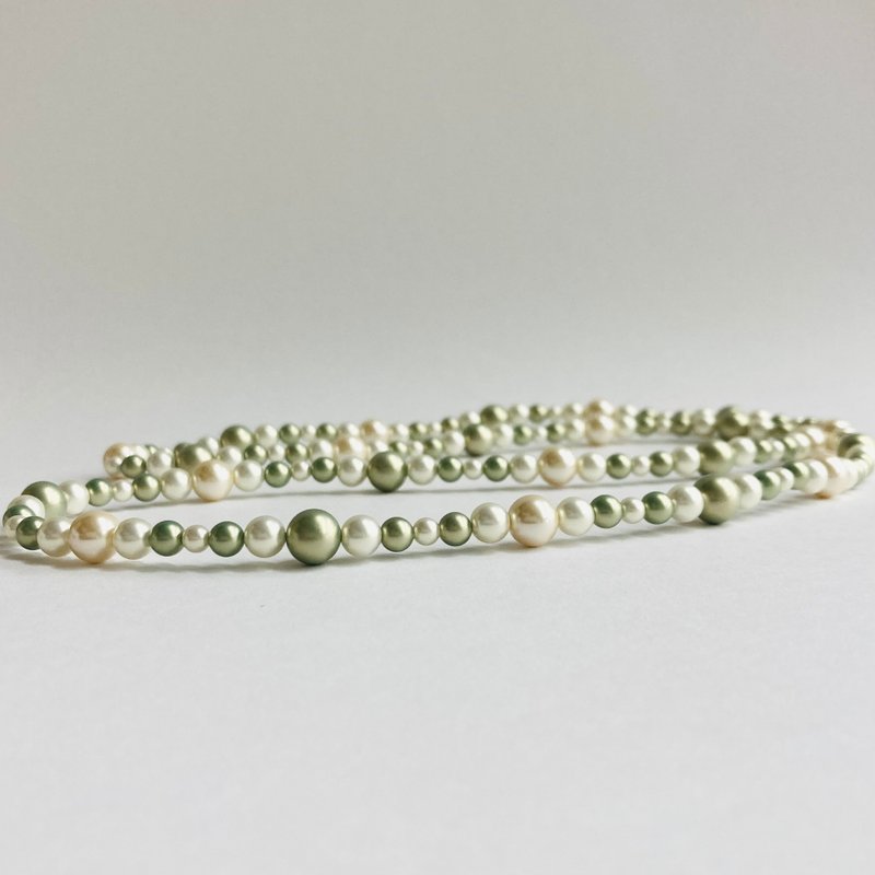 ガラスmixパールオペラネックレス/エンドレス加工/4x8mm約80cm/グリーンxホワイトmix/made in japan - 項鍊 - 玻璃 綠色