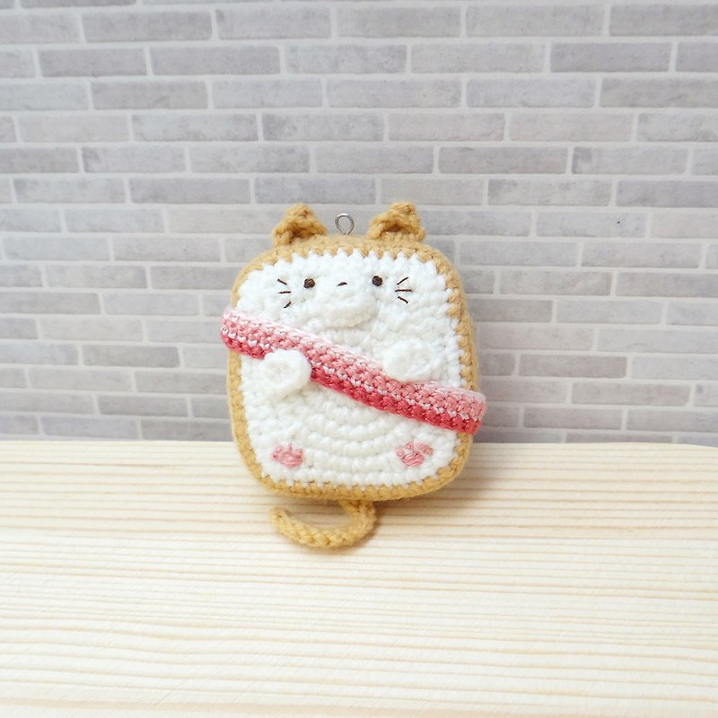 Wool knitting/back egg toast cat/key ring - ที่ห้อยกุญแจ - ไฟเบอร์อื่นๆ หลากหลายสี