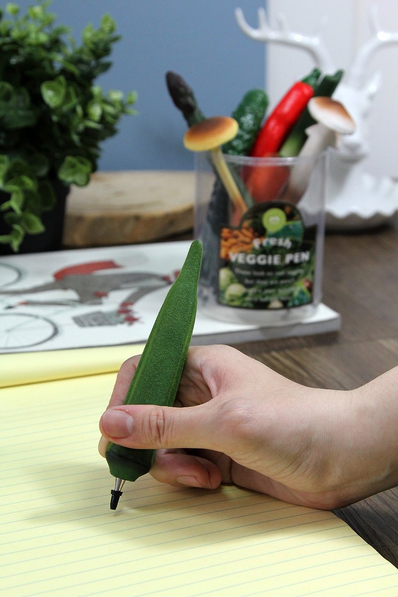 SUSS-日本Magnets超有趣文具 擬真蔬菜造型黑色原子筆(秋葵)-現貨 - 原子筆/中性筆 - 塑膠 綠色