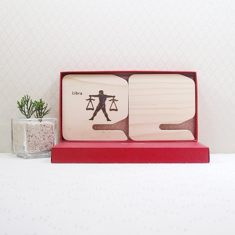 Libra business card holder coaster mobile phone holder graduate day gift business gift customized name - Card Stands - Wood Brown