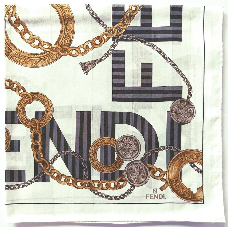 Fendi Vintage Scarf Jewelry Gold Charm Logo 23 x 23 Inches - 絲巾 - 棉．麻 灰色