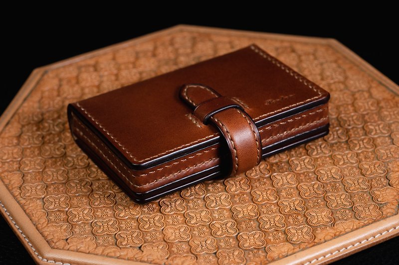 KH hand-stitched card case (business card case, business card holder, credential bag) - Card Holders & Cases - Genuine Leather Brown