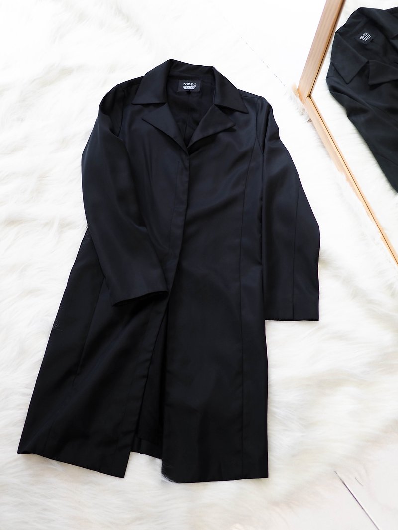 鹿児島シンプルクラシックログアンティーク薄型ウインドブレーカージャケットトレンチコートコート - ジャケット - ポリエステル ブラック