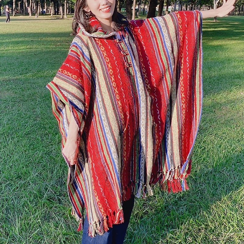 [Seven Color Bird] 100% cotton ethnic style hooded large cloak for camping/hiking/picnic - ผ้าพันคอถัก - ผ้าฝ้าย/ผ้าลินิน 