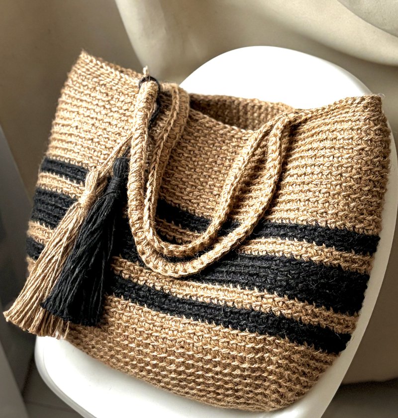 Crochet Jute Bag, Crochet Tote Bag, Crochet Shoulder Jute Bag, Reusable Bag - กระเป๋าถือ - วัสดุอีโค 