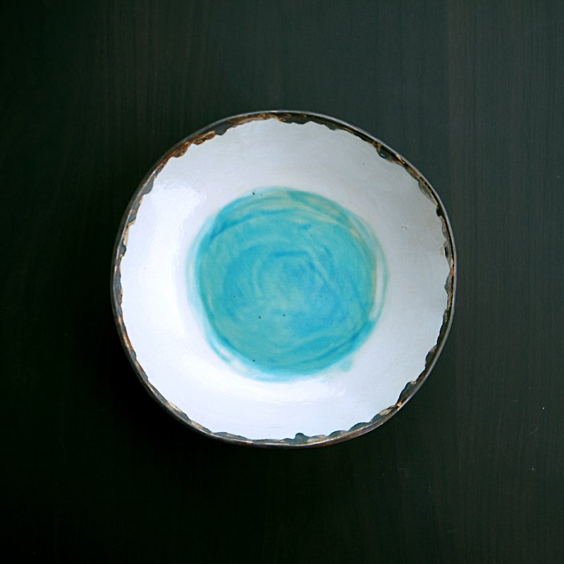 青の湖水・歪みのある深皿 - 皿・プレート - 陶器 ブルー