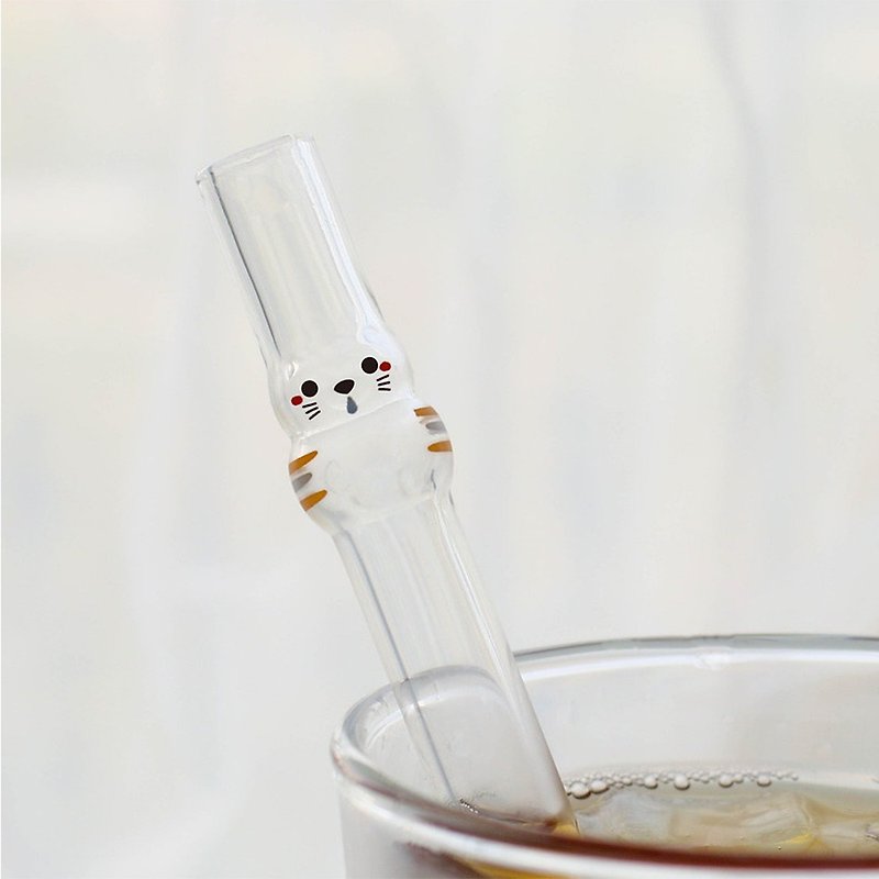 Cool cat shaped glass straw - Reusable Straws - Glass Transparent