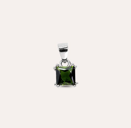 安珠 AND JEWEL 每天配戴的天然寶石 安珠 碧璽 綠色 方形 5mm 墜子 經典系列 Square P 寶石銀飾 AND