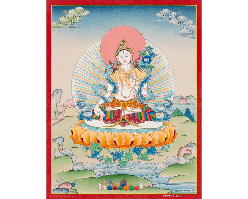 手繪佛教白度母唐卡藝術 - 壁貼/牆壁裝飾 - 其他材質 多色