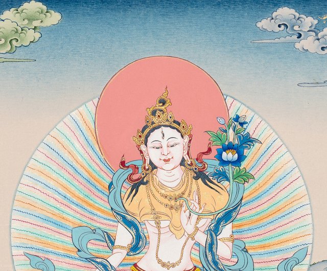 手描きの仏教白 Tara タンカアート - ショップ Boudha Stupa Thanka Centre ウォールデコ・壁紙 - Pinkoi