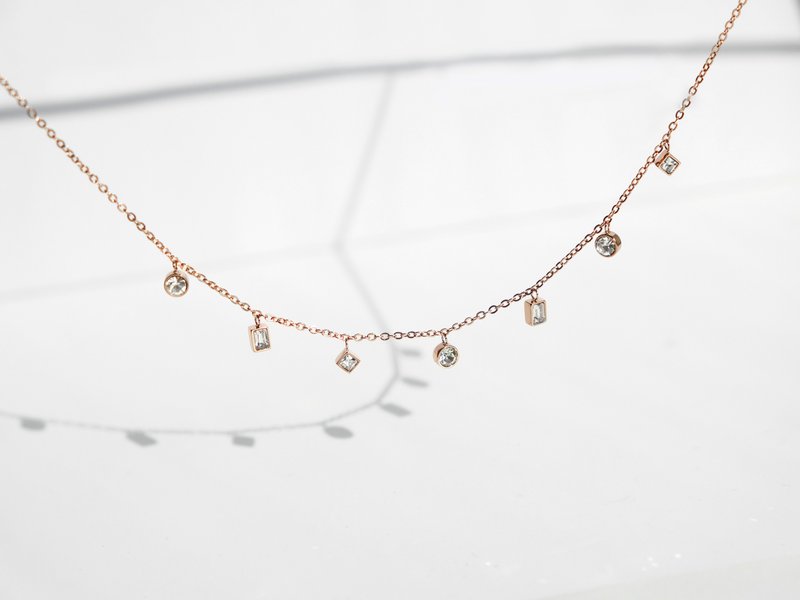 7-Stone Necklace | Rose gold - Necklaces - Stainless Steel Gold