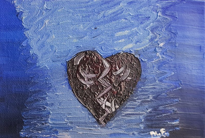 Heart Painting Blue Abstract Original Art Human Heart Love New York Wall Art - 海報/掛畫/掛布 - 其他材質 藍色