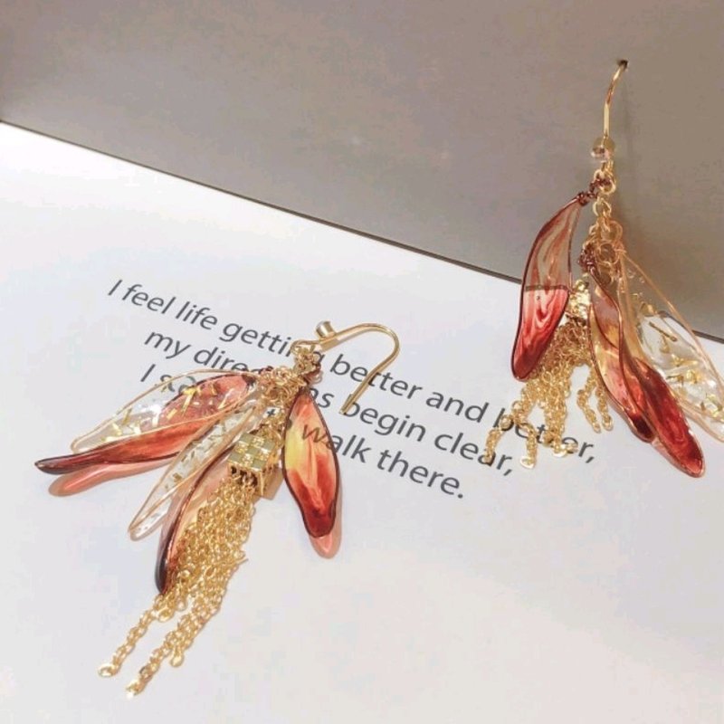 1KM蕭瑟憶錄•渲染樹脂流蘇耳勾 - 耳環/耳夾/耳骨夾 - 樹脂 